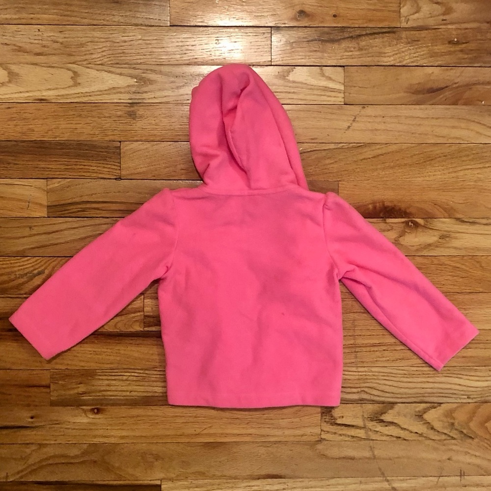 Carter’s Pink zip up hooded fleece with two black bows on the front pocket, 24M - Picture 4 of 9